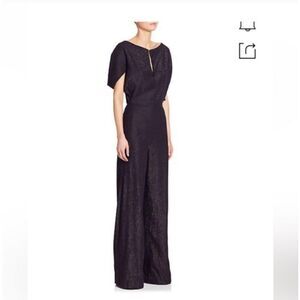 Lela Rose Black Ottoman Cape Sleeve Wide Leg Jumpsuit Romper 8